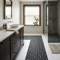 Waterbrook Super Black 12x12 Jumbo Sliced Pebble Stone Mosaic 12x12_sheet — Bathroom shower floor