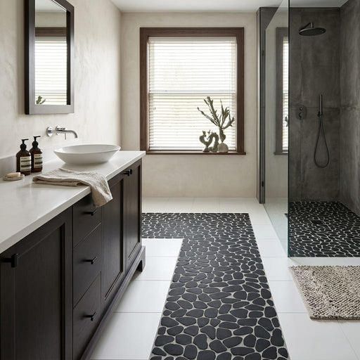 Waterbrook Super Black 12x12 Jumbo Sliced Pebble Stone Mosaic 12x12_sheet — Bathroom shower floor