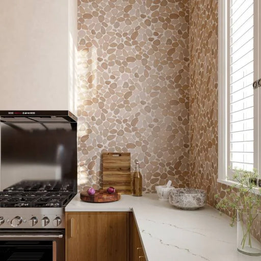 Waterbrook Tan 12x12 Jumbo Sliced Pebble Glass Mosaic