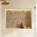 Waterbrook Tan/Brown/Cherry 12x12 Jumbo Sliced Pebble Stone Mosaic 12x12_sheet — Bathroom niche