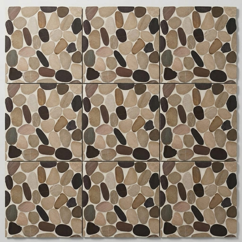 Waterbrook Tan/Brown/Cherry 12x12 Jumbo Sliced Pebble Stone Mosaic 12x12_sheet close-up