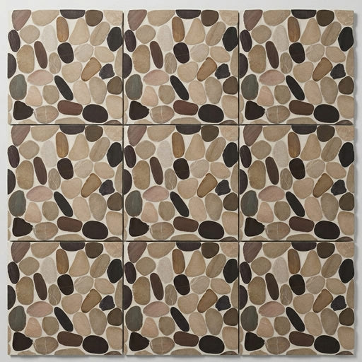 Waterbrook Tan/Brown/Cherry 12x12 Jumbo Sliced Pebble Stone Mosaic 12x12_sheet close-up