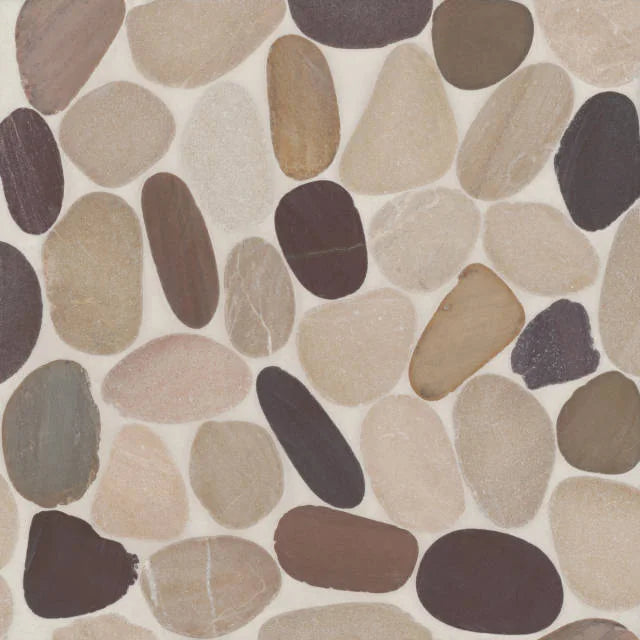 Waterbrook Tan/Brown/Cherry 12x12 Jumbo Sliced Pebble Stone Mosaic