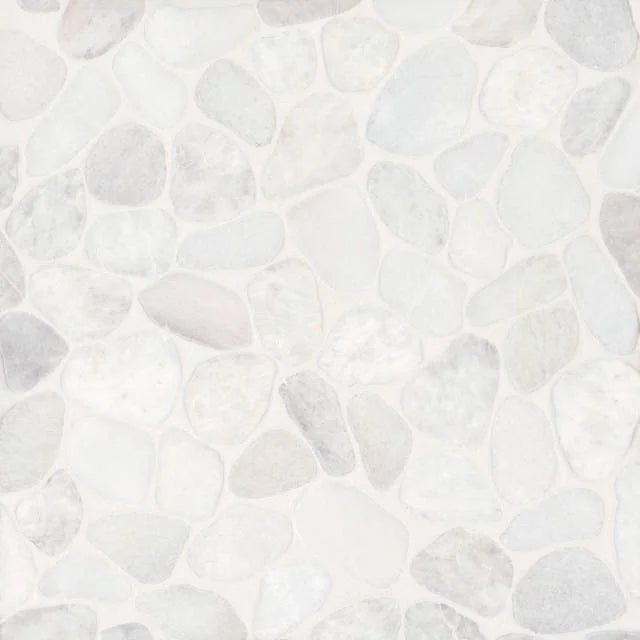 Waterbrook Thassos White 12x12 Medium Sliced Pebble Marble Mosaic