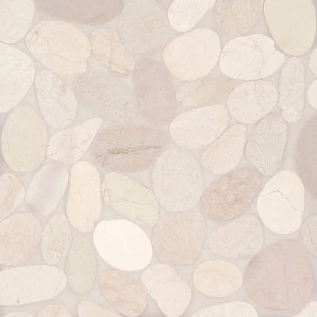 Waterbrook White 12x12 Jumbo Sliced Pebble Glass Mosaic