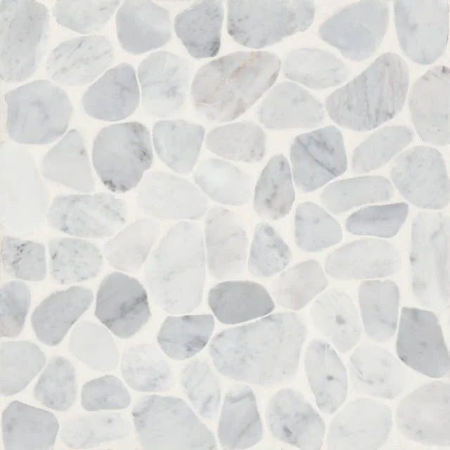 Waterbrook White Carrara 12x12 Medium Sliced Pebble Marble Mosaic