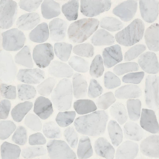 Waterbrook White Carrara 12x12 Medium Sliced Pebble Marble Mosaic