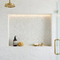Waterbrook White Carrara 12x12 Medium Sliced Pebble Marble Mosaic 12x12_sheet — Bathroom niche