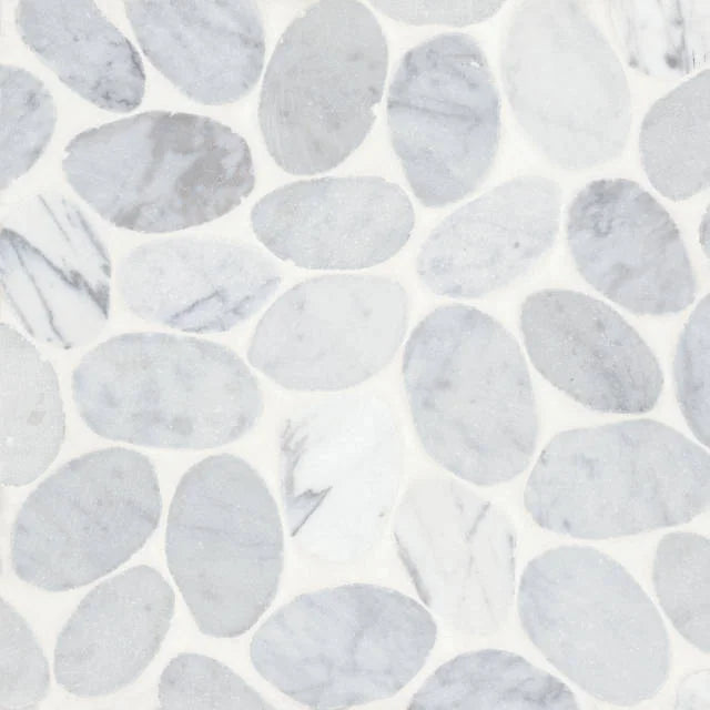 Waterbrook White Carrara Jumbo Tumbled Sliced Pebble Marble Mosaic