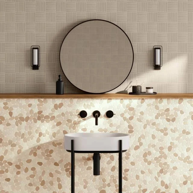 Waterbrook White/Tan Jumbo Sliced Pebble 12x12 Mosaic