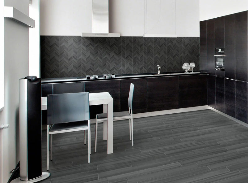 Watercolor Graphite Chevron 12x15 Matte Porcelain Mosaic Tile