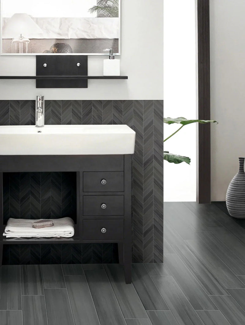 Watercolor Graphite Chevron 12x15 Matte Porcelain Mosaic Tile