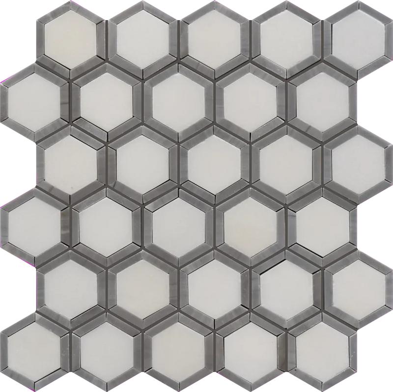 Waterjet Kaleidoscope Gray&White 14x11 Polished Marble Mosaic Tile