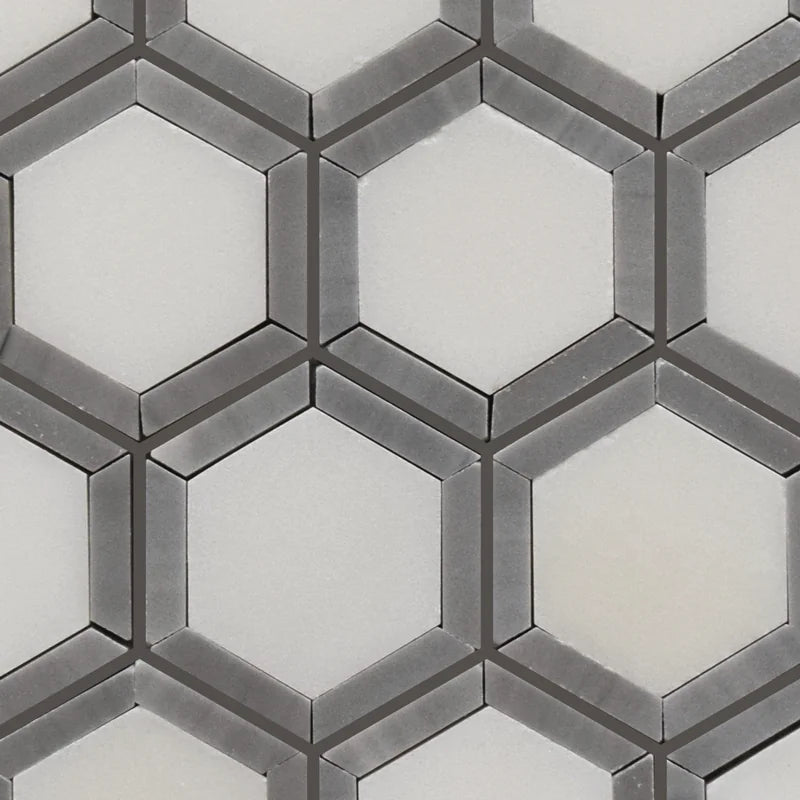 Waterjet Kaleidoscope Gray&White 14x11 Polished Marble Mosaic Tile