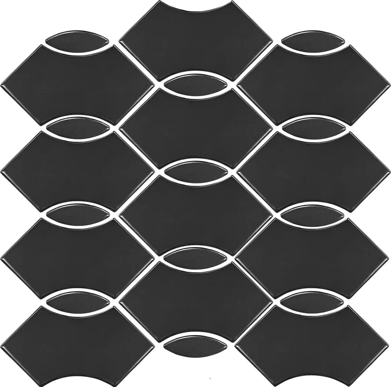 Wave Black Matte 12x12 Porcelain Mosaic Tile