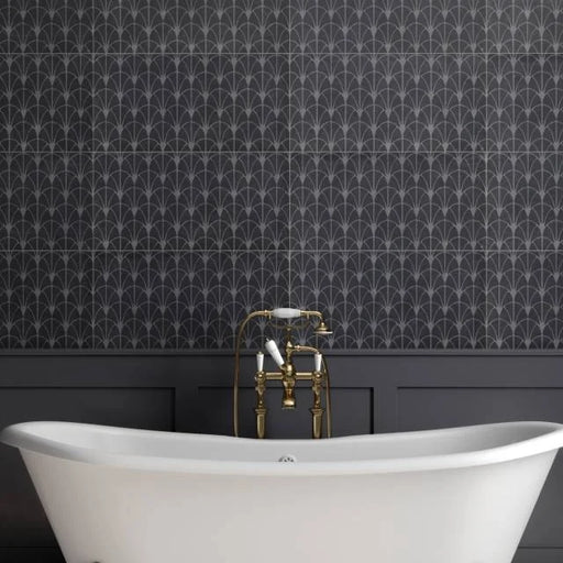 Wave Coal 24x12 Fan Deco Honed Ceramic Tile