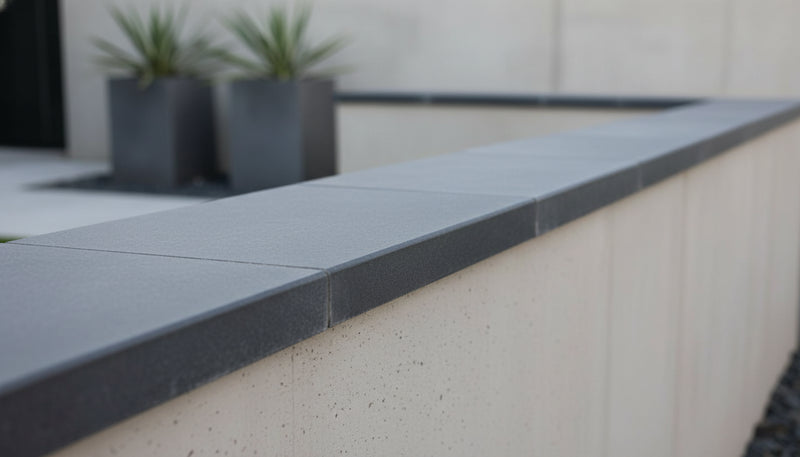 Close-up of Indian Black Limestone Natural 12 x 24 x 2 Limestone Wall Cap Cap, in Indian Black tones.