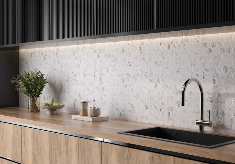 Rockart Statuary Hexagon 12x12 Natural Stone & Glass Mosaic