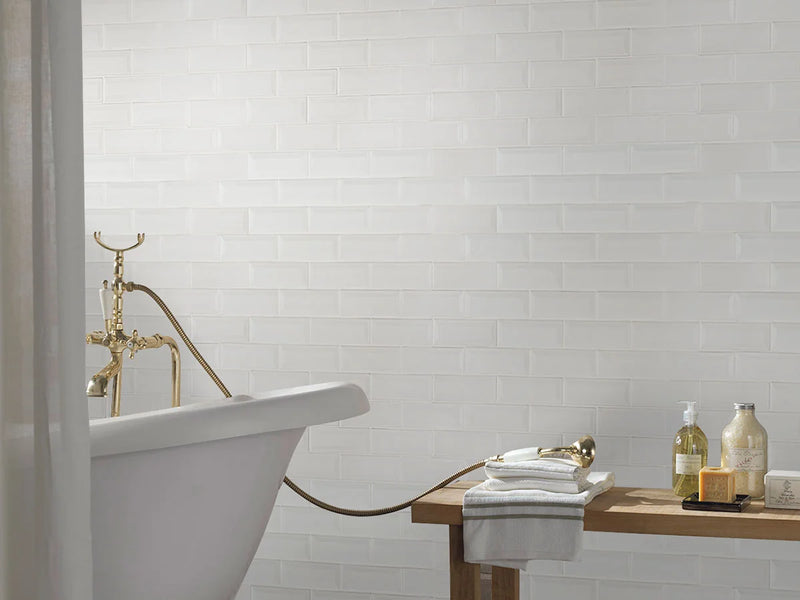 Whisper White 2x6 Beveled Glossy Ceramic Subway Tile
