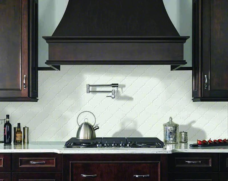 Whisper White Arabesque Pattern Glossy Ceramic Mosaic Tile