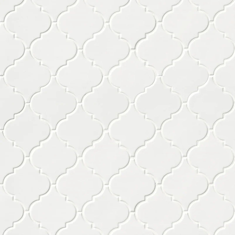 Whisper White Arabesque Pattern Glossy Ceramic Mosaic Tile
