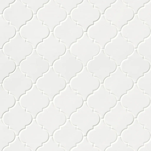 Whisper White Arabesque Pattern Glossy Ceramic Mosaic Tile