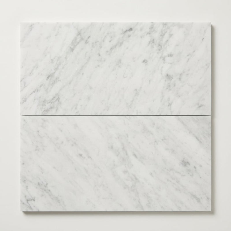 White Carrara 12x24 Honed Marble Tile close-up