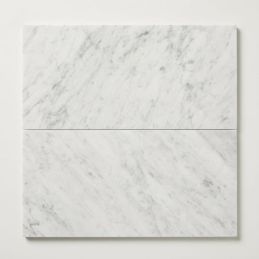 White Carrara 12x24 Honed Marble Tile close-up