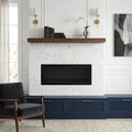 White Carrara 12x24 Honed Marble Tile — Living Room fireplace surround