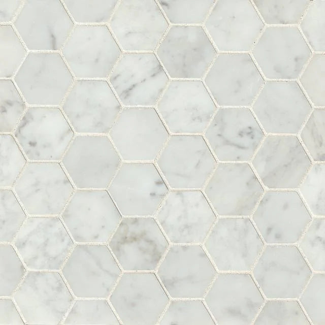 White Carrara 2 Hexagon Honed Marble Mosaic