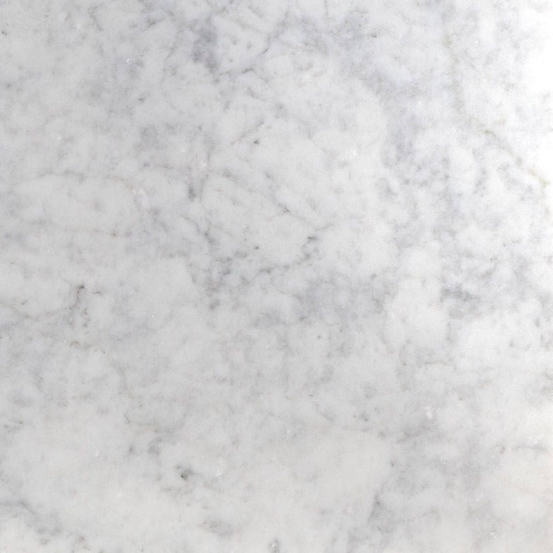 Single White Carrara polished marble tile sample with a white background and soft grey veining.