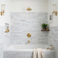 White Carrara 3x12 Honed Marble Tile — Bathroom tub surround