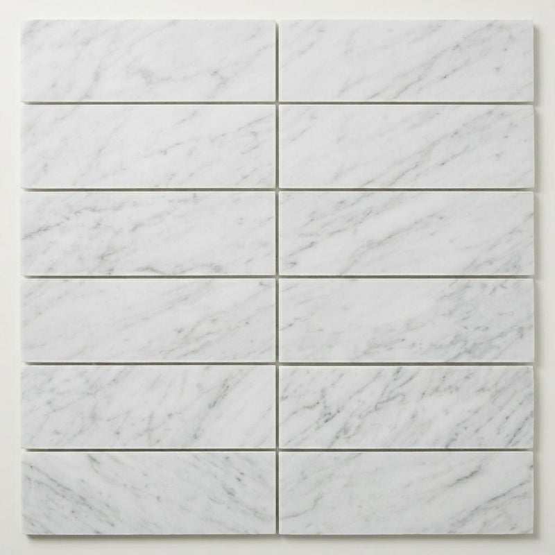 White Carrara 3x12 Honed Marble Tile close-up