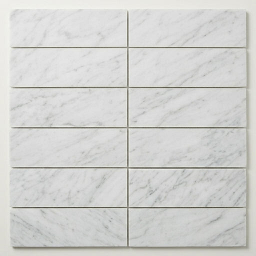 White Carrara 3x12 Honed Marble Tile close-up