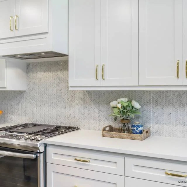 White Carrara Chevron 12.25x12.5 Honed Marble Mosaic