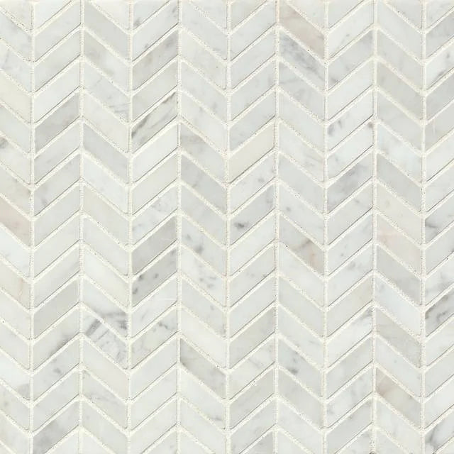 White Carrara Chevron 12.25x12.5 Honed Marble Mosaic