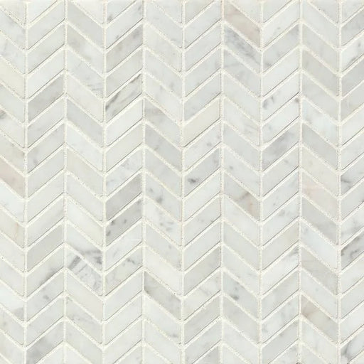 White Carrara Chevron 12.25x12.5 Honed Marble Mosaic