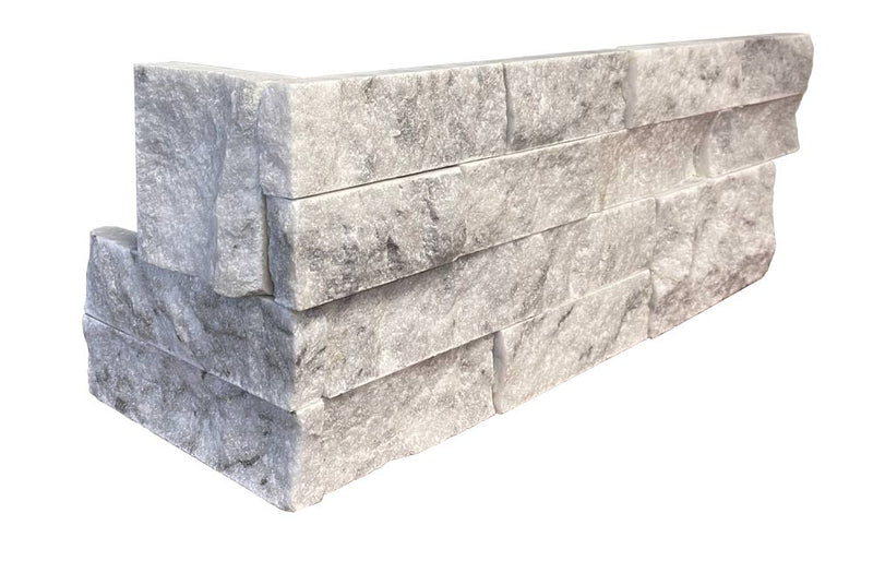 White Carrera Splitface Stone Split Face 6 x 18 x 6 L Shape Glued Corner Stone Veneer