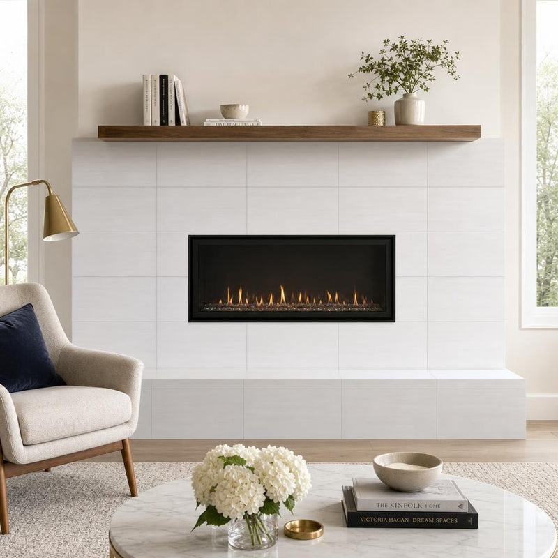 White Dolomite 12x24 Polished Natural Marble Tile — Living Room fireplace surround