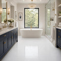 White Dolomite 12x24 Polished Natural Marble Tile — Primary Bath floor