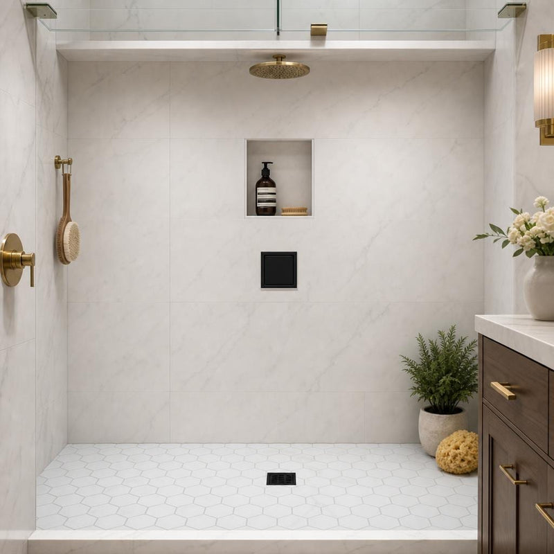 White Dolomite Hexagon 2x2 Honed Marble Mosaic — Bathroom shower floor
