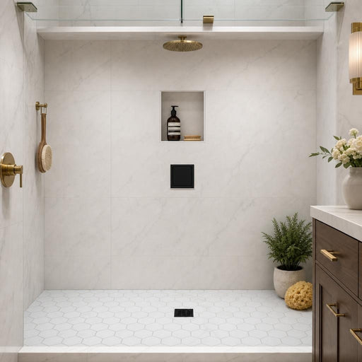 White Dolomite Hexagon 2x2 Honed Marble Mosaic — Bathroom shower floor