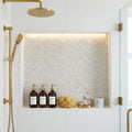 White Flat Pebble 12x12 Mesh Natural Stone Marble Mosaic 12x12_sheet — Bathroom niche