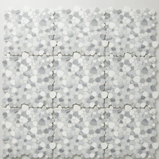 White Flat Pebble 12x12 Mesh Natural Stone Marble Mosaic 12x12_sheet close-up