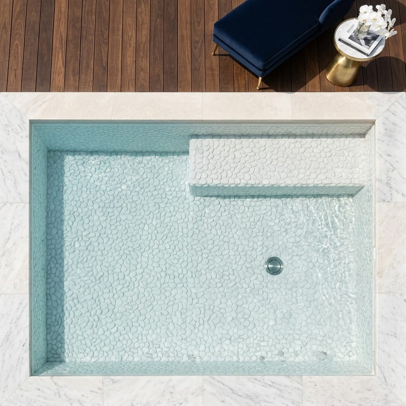 White Flat Pebble 12x12 Mesh Natural Stone Marble Mosaic 12x12_sheet — Swimming Pool pool interior
