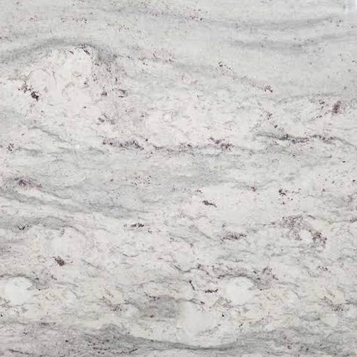 White and gray stone slab with flowing horizontal veins and subtle dark markings.