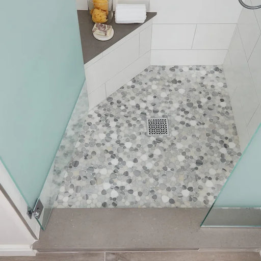 White Flat Pebble 12x12 Mesh Natural Stone Marble Mosaic