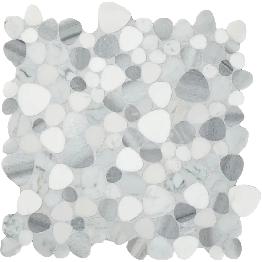 White Flat Pebble 12x12 Mesh Natural Stone Marble Mosaic