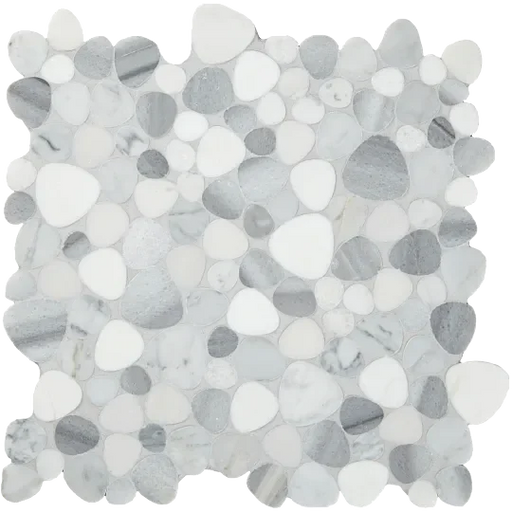 White Flat Pebble 12x12 Mesh Natural Stone Marble Mosaic
