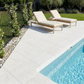 White Marble Leather (Sandblasted & Brushed) 12 x 12 x 1.25 Bullnose Coping 12x12 pool coping — Swimming Pool pool edge drop-face coping
